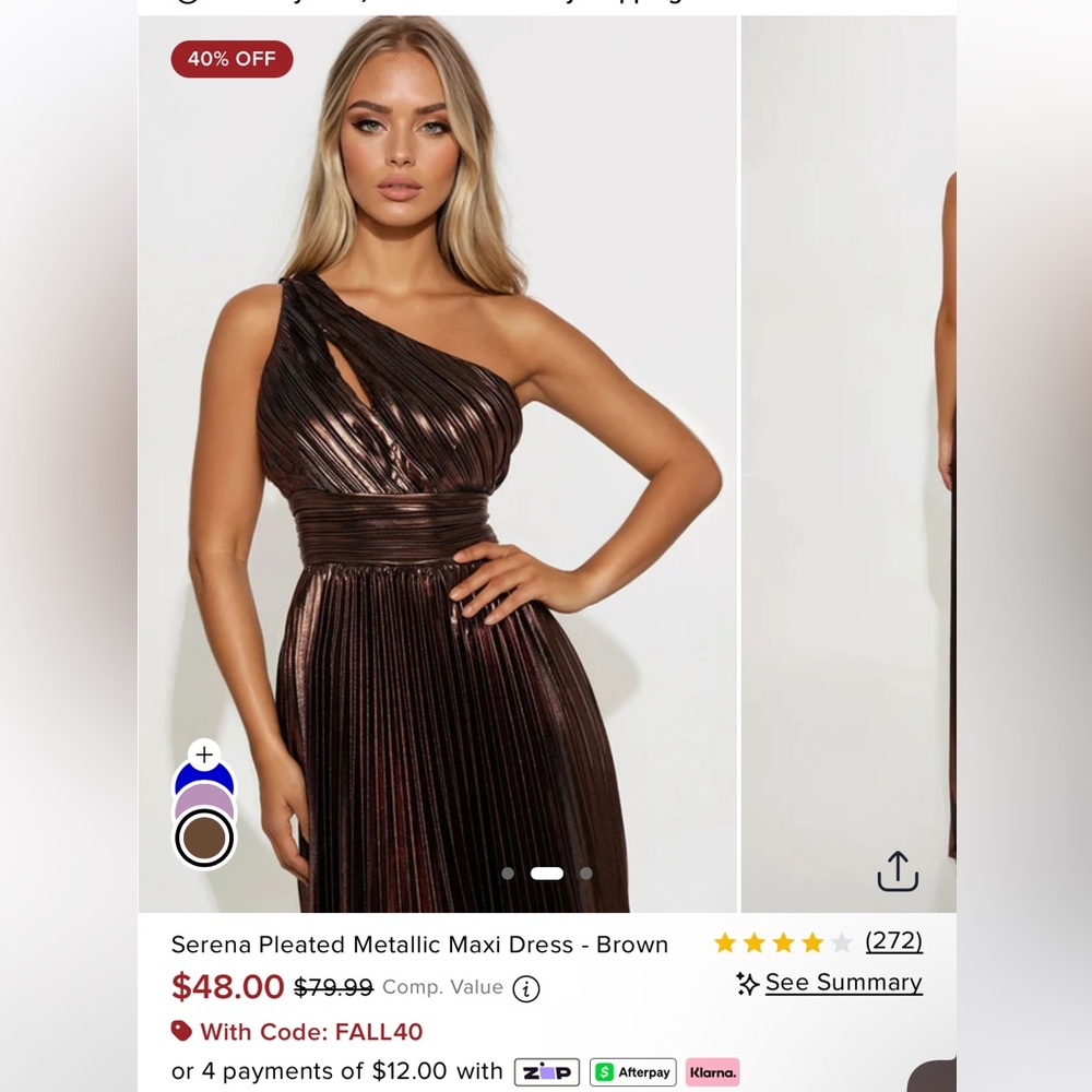 Serena Pleated Metallic Maxi Dress - Brown